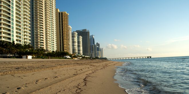 A Photo of the Beach Coastline in Sunny Isles Beach and the skyline that lines the coast.