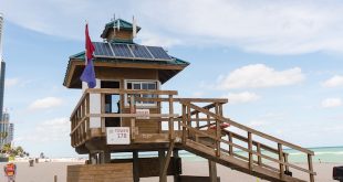 Lifeguard tower with new solar panels for free wi-fi on the beach.