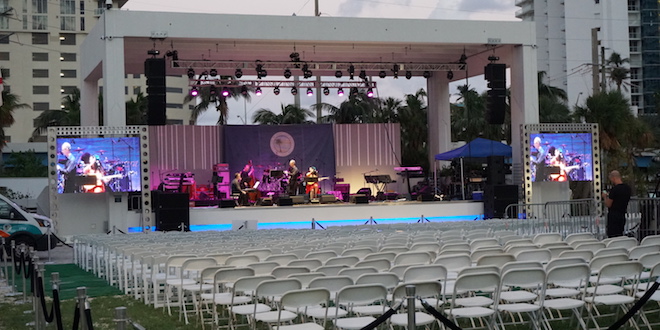 Jazz Fest stage at Gateway Park with chairs set out ready for performance.