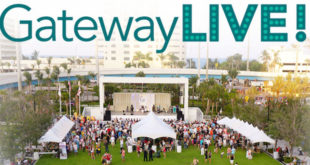 Gateway LIVE! logo above a picture of a performance taking place at Gateway Park with crowds of people gathered around the stage.