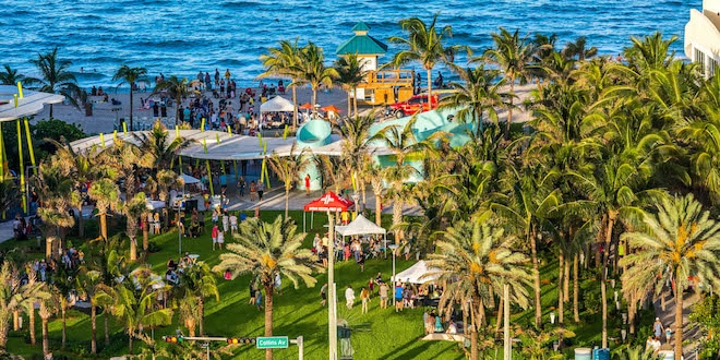 Aerial view of Samson Oceanfront Park during Anniversary event.