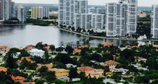 View of residential houses and condominium complexes in Sunny Isles Beach.