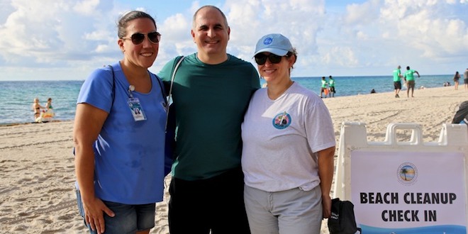 Commissioner Lama, Commissioner Viscarra and Cultural & Community Services Director, Sylvia Flores at the Beach Cleanup