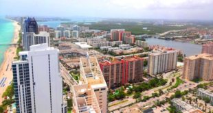 Aerial view of Sunny Isles Beach City and coastline.