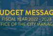 Budget Message for Fiscal Year 2022-2023 from the Office of the City Manager