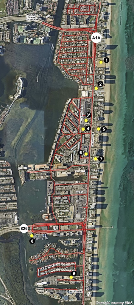 Map showing approved developments in Sunny Isles Beach in 2022.