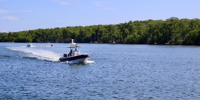Marine patrol boat driving on the Intracoastal Waterway