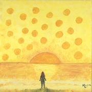 Artwork of sunset with person on the beach