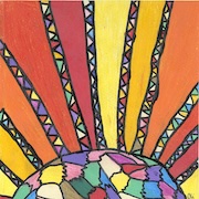 Artwork of colorful sun with rays