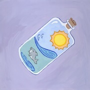 Photo of sun, water, and shark in a bottle